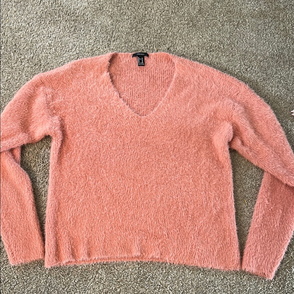 Forever 21 Pink V-Neck Sweater Cozy Knit